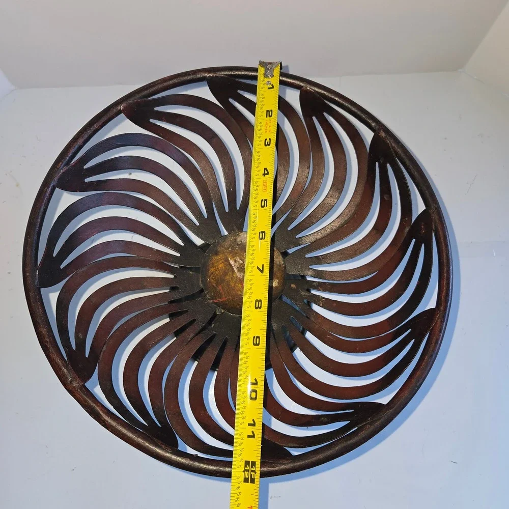 Vintage Pedestal Fruit Bowl Swirl Design Rustic Brown Metal 9 Inch